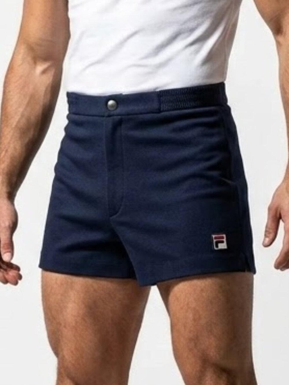 Vintage FILA Made in Italy Navy Tennis Shorts Block Logo Unisex 40 Archival 80s